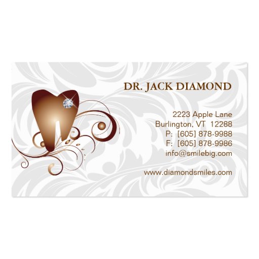 Dental Business Card Diamond Tooth Logo Brown 2 (front side)