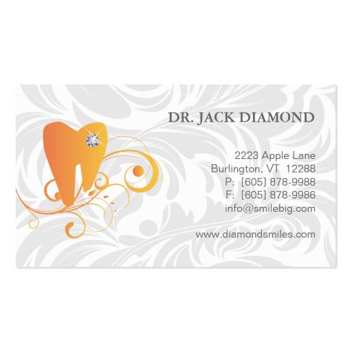 Dental Business Card Diamond Tooth Logo Orange 2