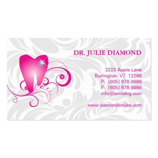 Dental Business Card Diamond Tooth Logo Pink 2 (front side)
