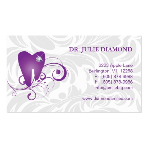 Dental Business Card Diamond Tooth Logo Purple 2