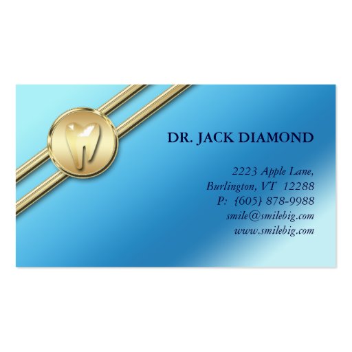 Dental Business Card Tooth Logo Gold Stripes Blue (front side)