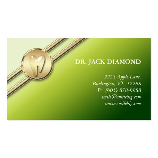 Dental Business Card Tooth Logo Gold Stripes Lime (front side)