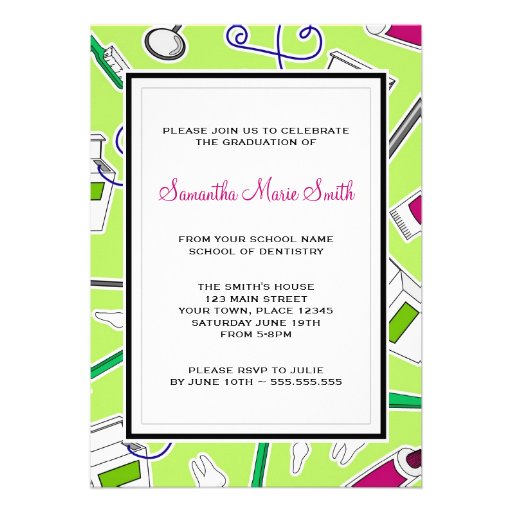 Dental Hygienist / Dental School Graduation Green Personalized Announcements