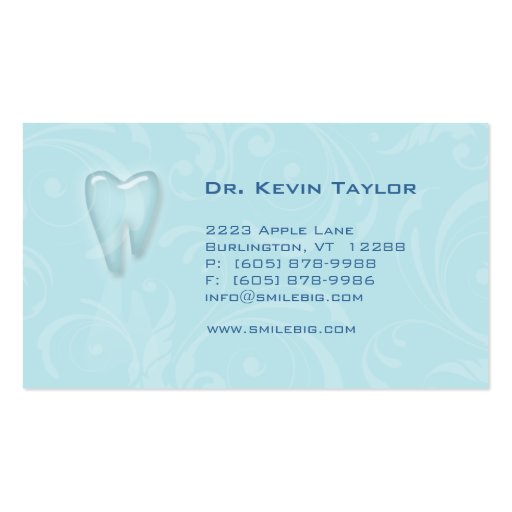 Dental Molar Business Card Baby Blue swirls (front side)