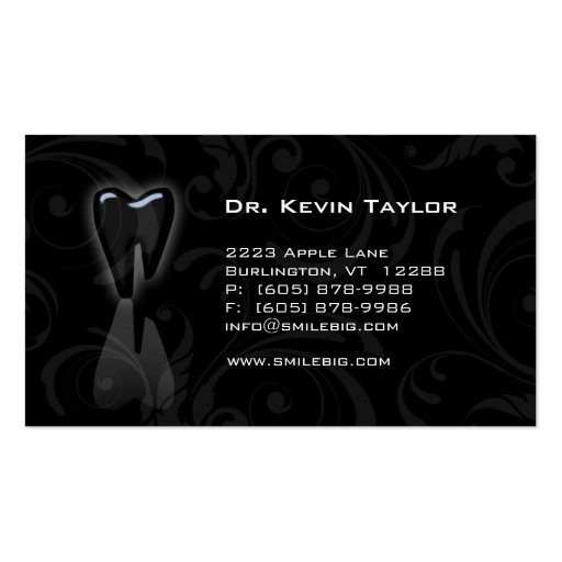 Dental Molar Business Card Black White swirls (front side)