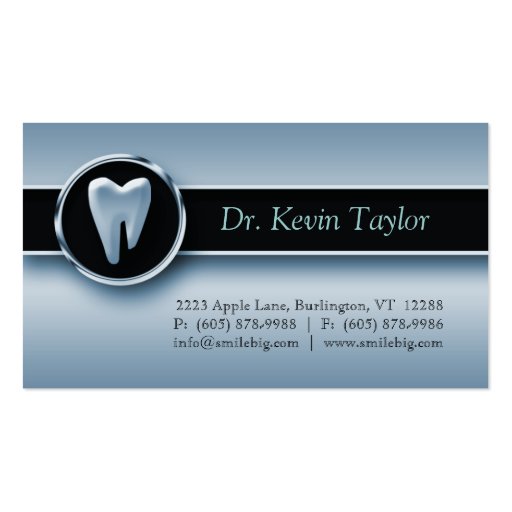 Dental Molar Business Card Blue Metallic (front side)