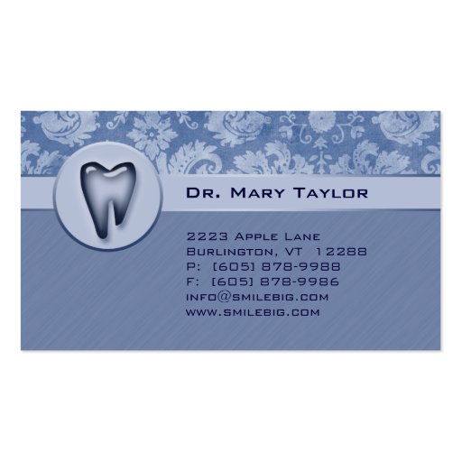 Dental Molar Business Card Damask Blue 2 stripes (front side)