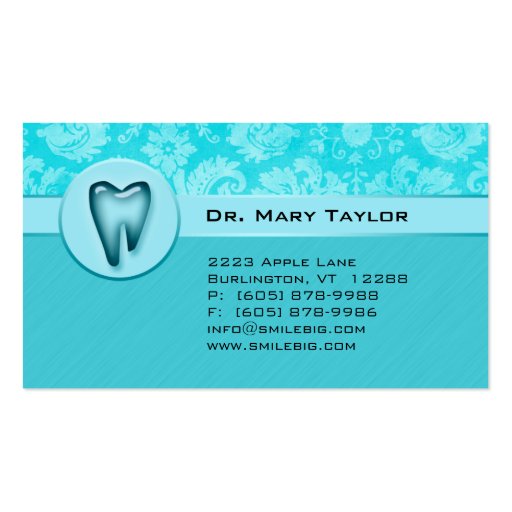 Dental Molar Business Card Damask Blue stripes (front side)