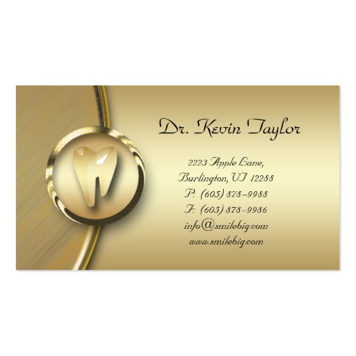 Dental Molar Business Card Gold Metal (front side)