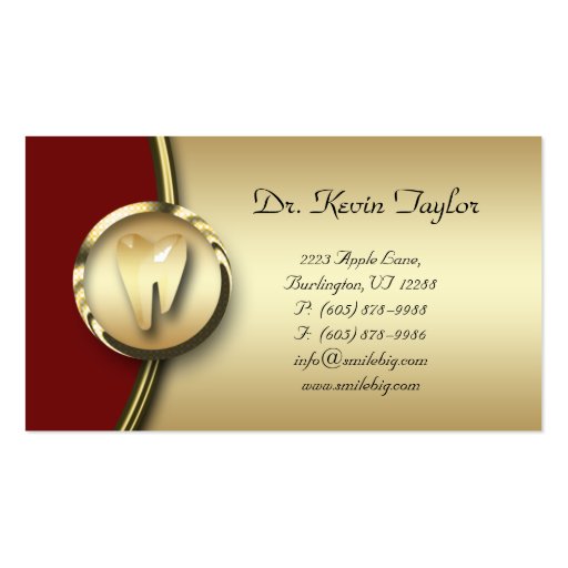 Dental Molar Business Card Gold Metal red