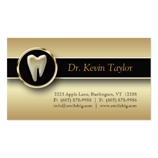 Dental Molar Business Card Gold Metallic (front side)