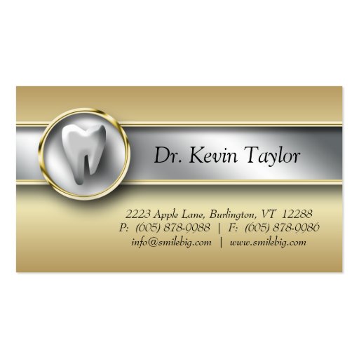 Dental Molar Business Card Gold Metallic Silver (front side)