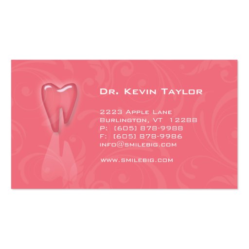 Dental Molar Business Card Peach Pink swirls (front side)