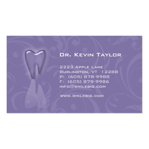 Dental Molar Business Card Purple mauve swirls (front side)