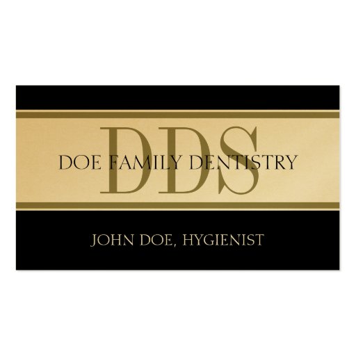 Dental Office Stripes DDS White/Gold Paper Business Card (front side)