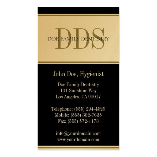 Dental Office Stripes DDS White/Gold Paper Business Card (back side)