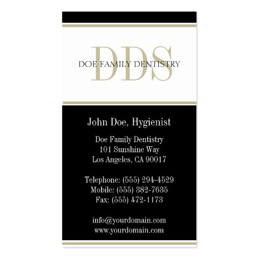 Dental Office Tan Stripes DDS White Business Card (back side)