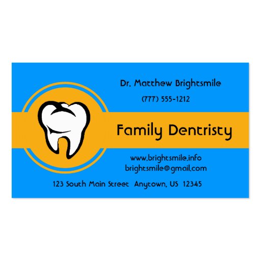 Dental White Tooth Bold Golen Yellow Center Stripe Business Card (front side)
