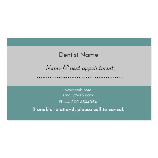 Dentist Appointment Dental Care Business Cards (back side)