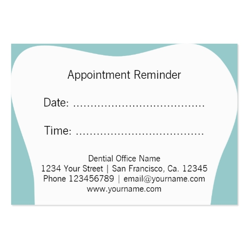 Dentist appointment reminder cards dental office large business cards