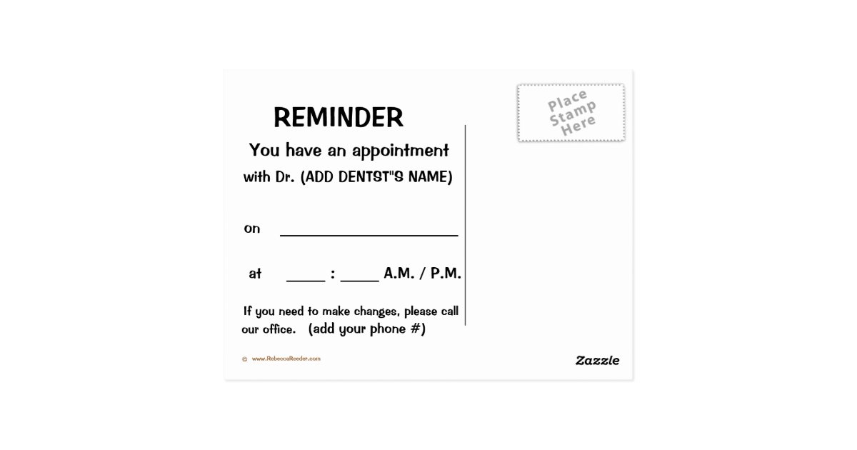 dentist appointment reminder postcard zazzle appt reminder cards