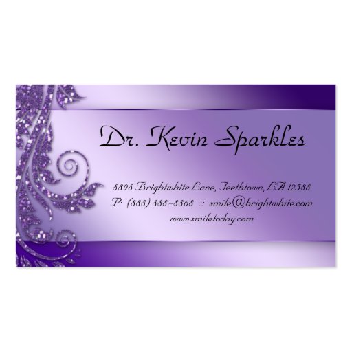Dentist Business Card Purple Sparkle Leaf Tooth (back side)