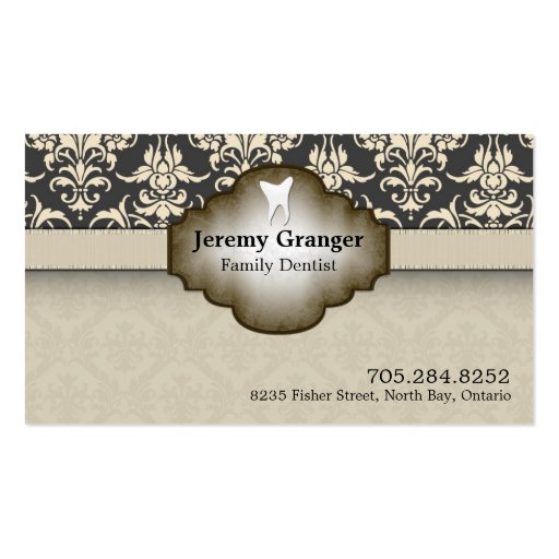Dentist Business Card - Tooth Vintage Beige Brown (front side)