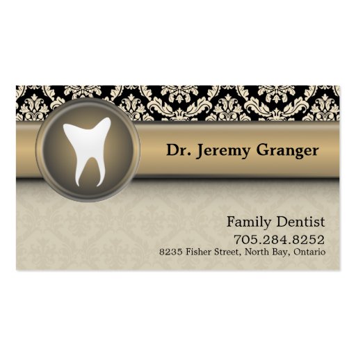 Dentist Business Card - Tooth Vintage Beige & Gold