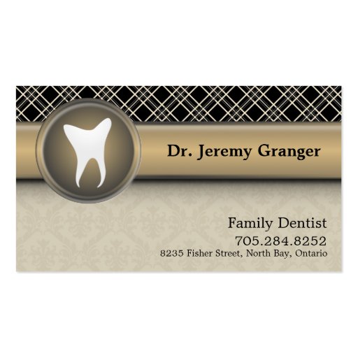 Dentist Business Card - Tooth Vintage Beige & Gold (front side)