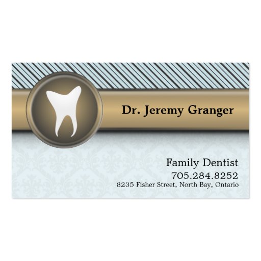 Dentist Business Card - Tooth Vintage Blue & Gold