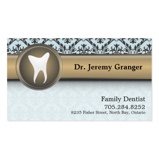 Dentist Business Card - Tooth Vintage Blue & Gold