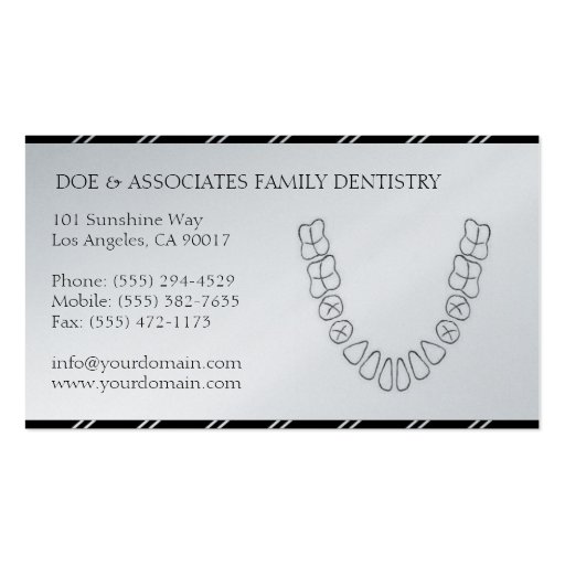 Dentist DDS Dental Office Stripes Platinum Paper Business Card (front side)