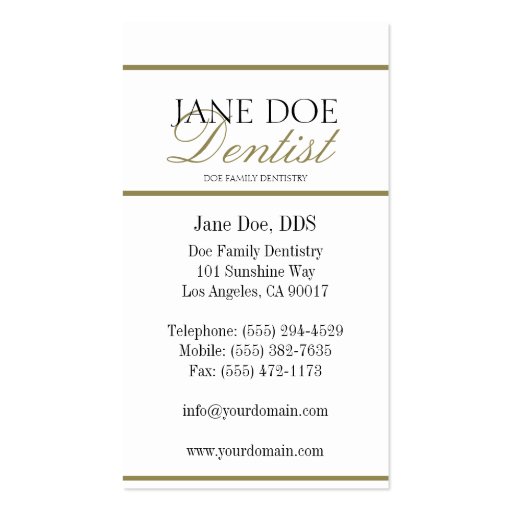 Dentist DDS Family Dentistry -Available Letterhead Business Card (back side)