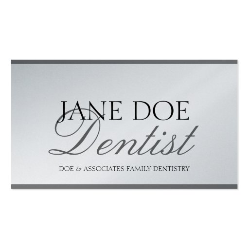 Dentist DDS Family Dentistry Silver Script Platnum Business Card (front side)