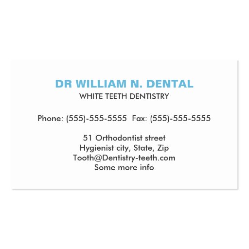 Dentist, dental blue business card with tooth logo (back side)