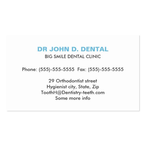 Dentist, dental blue business card with tooth logo (back side)