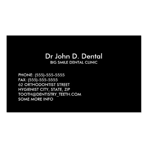 Dentist dental business card with happy tooth (back side)