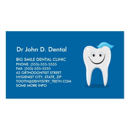 Dentist dental business card with happy tooth