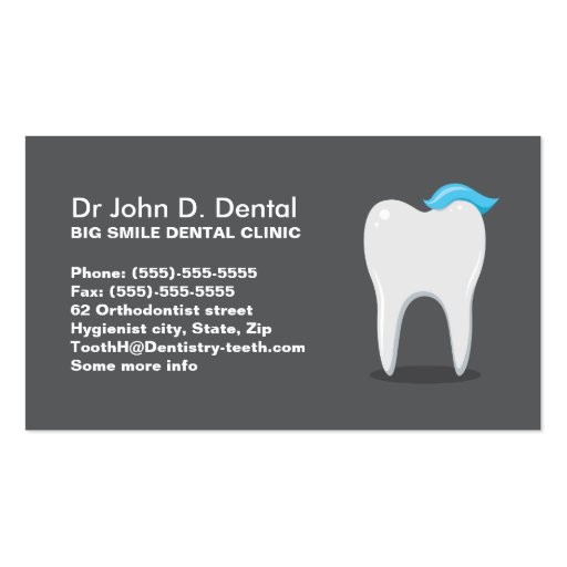 Dentist dental business card with toothpaste tooth (front side)