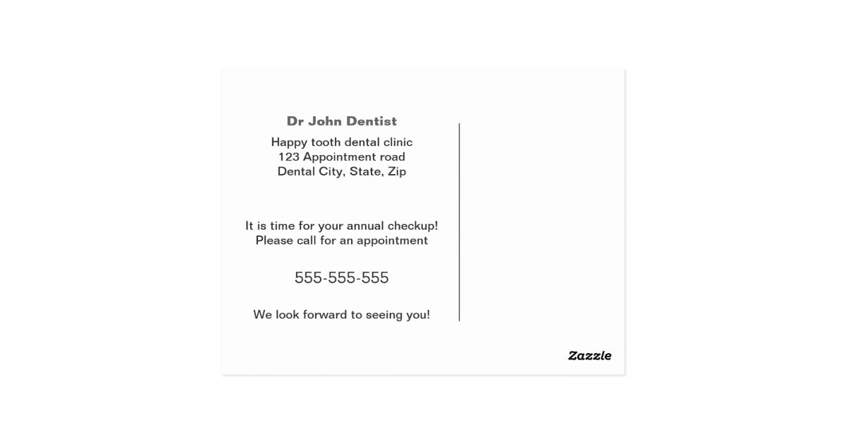 Dentist dental clinic appointment reminder, blue postcard Zazzle