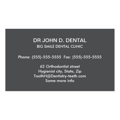 Dentist, dental gray business card with tooth logo (back side)