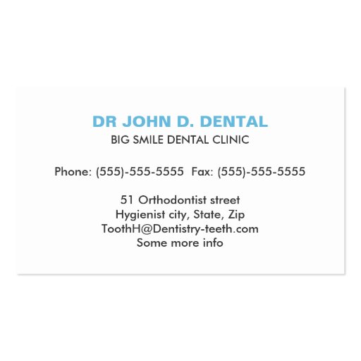 Dentist, dental gray business card with tooth logo (back side)
