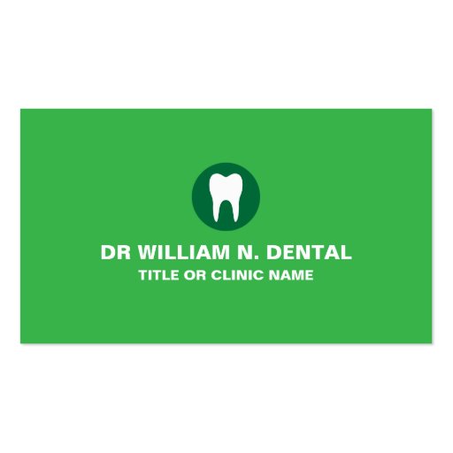 Dentist dental green business card with tooth logo (front side)
