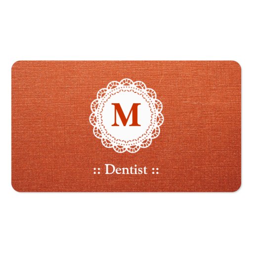 Dentist Elegant Lace Monogram Business Cards (front side)