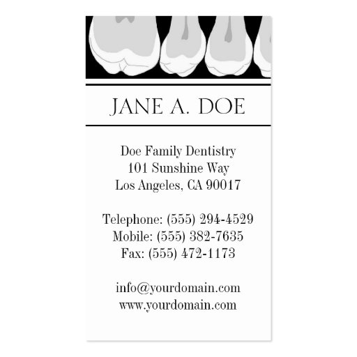 Dentist Office Dental Teeth X-Ray Illustration Business Card Template (back side)