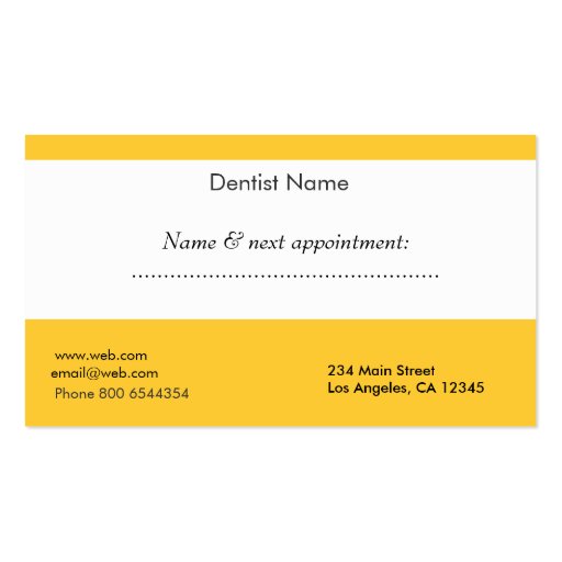 Dentist Oral Care Appointment Card Business Cards (back side)