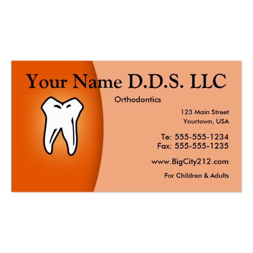 Dentist Orthodontics customizable business card (front side)