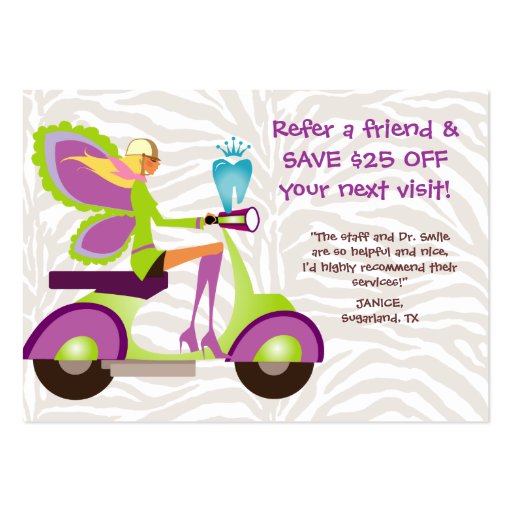 Dentist Referral Card Scooter Cute Fairy Business Card Template (front side)