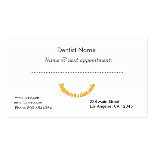 Dentists Modern Text Design Appointment Card Business Cards (back side)