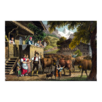 Departure for the Alps - Traditional Swiss Scene posters